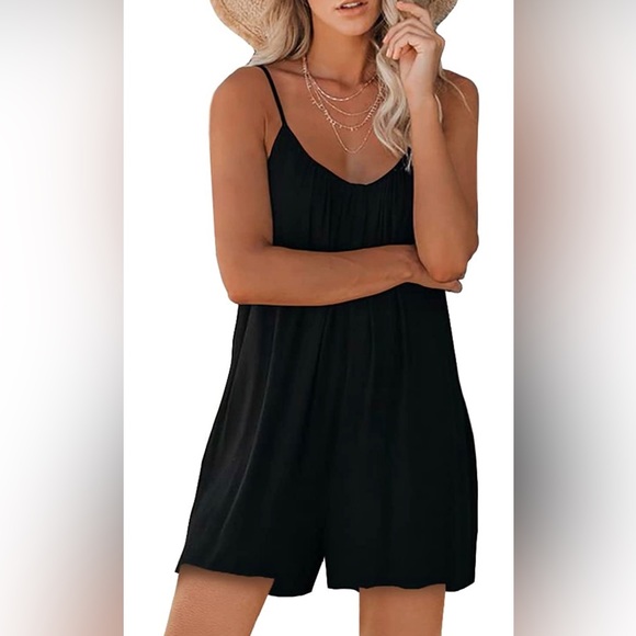 Summer Sleeveless Romper W/ pockets Strap Loose Adjustable Stretchy Shorts❤️ - Picture 4 of 8